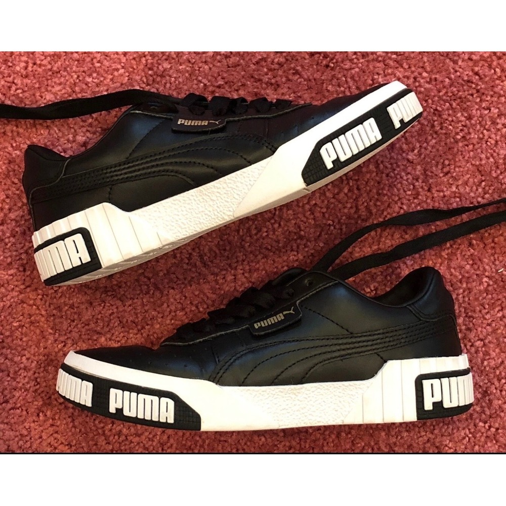 Puma Cali Bold Black White Leather Sneaker  Shoes 370811-03 Sz Womens 9 US